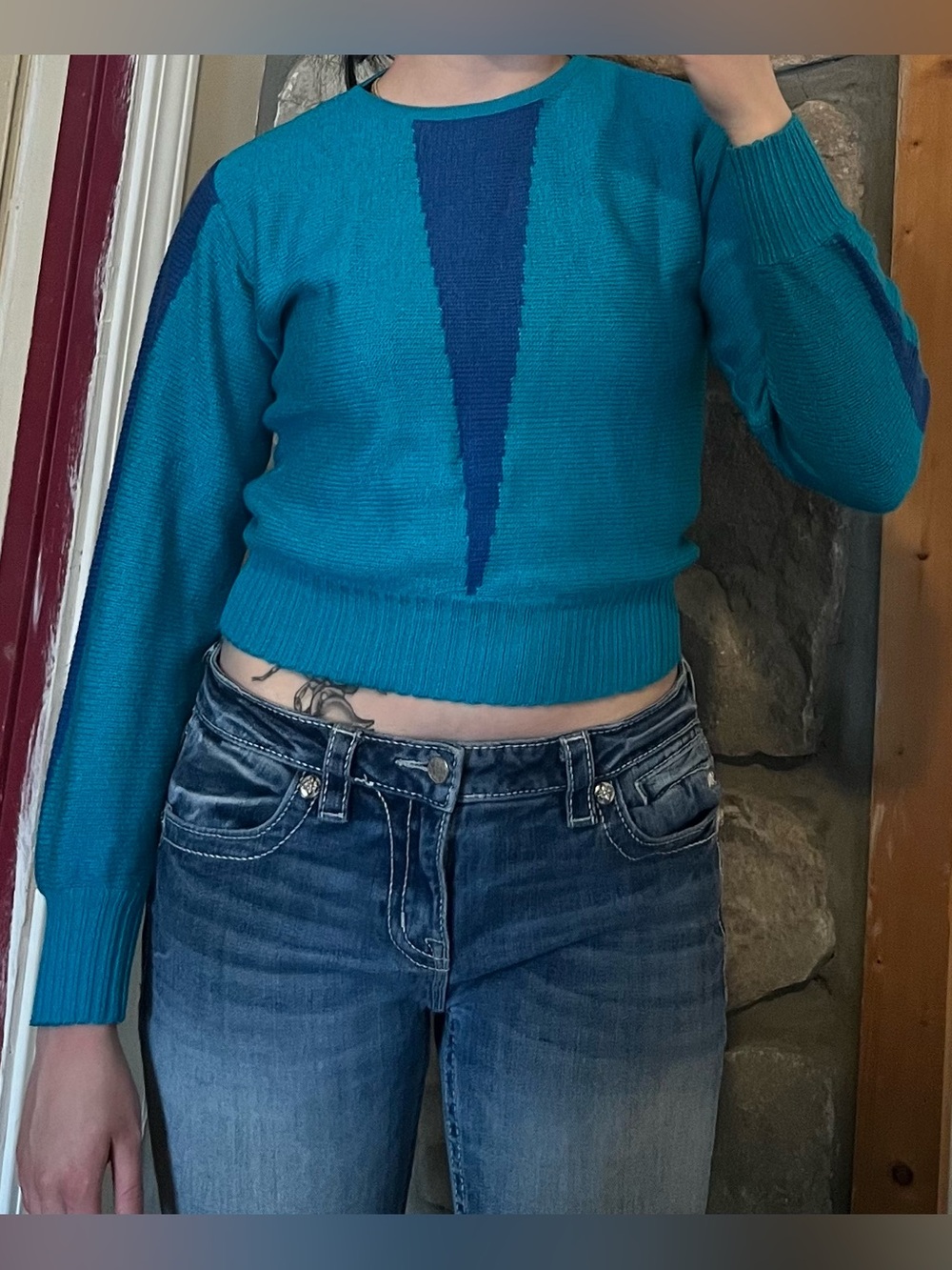 Vintage Monochrome Colorblock Sweater Top